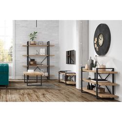 Prateleira alta em madeira natural/preta e metal, 150 x 30 x 180 cm | pranchas
