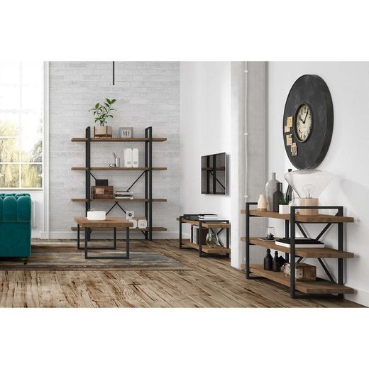 Étagère haute en chêne et métal naturel foncé et noir, 150 x 30 x 180 cm | planches