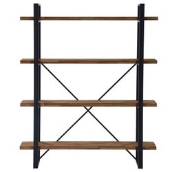 Tall oak and metal shelf in dark natural and black, 150 x 30 x 180 cm | planks