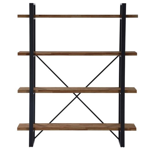 Étagère haute en chêne et métal naturel foncé et noir, 150 x 30 x 180 cm | planches