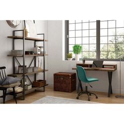 Tall oak and metal shelf in dark natural and black, 150 x 30 x 180 cm | planks