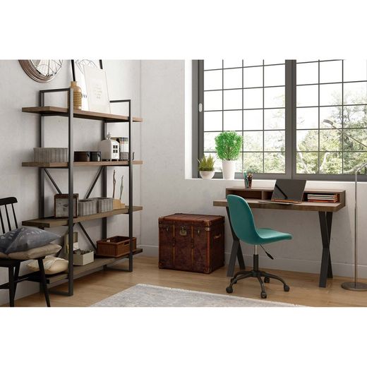 Étagère haute en chêne et métal naturel foncé et noir, 150 x 30 x 180 cm | planches