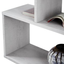 Prateleira baixa com 4 prateleiras, acabamento em concreto, 110 x 25 x 97 cm