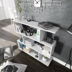 Low shelf with 4 shelves in gloss white, 110 x 25 x 97 cm