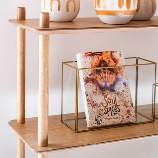 Egetræshylde med 5 hylder, 80x30x149cm