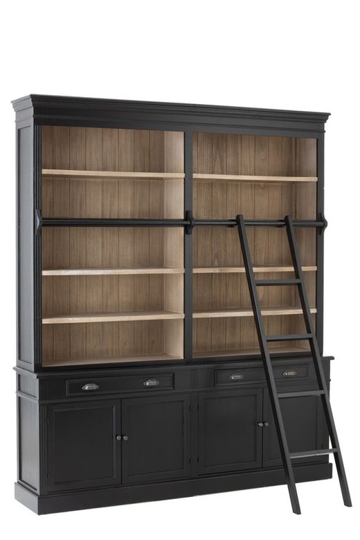 Mensola in legno nero/naturale con scala, 200x41x232,5 cm