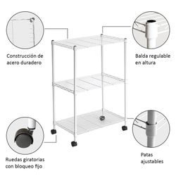 Witte ijzeren plank op wieltjes, 56 x 35 x 80 cm | Klaus