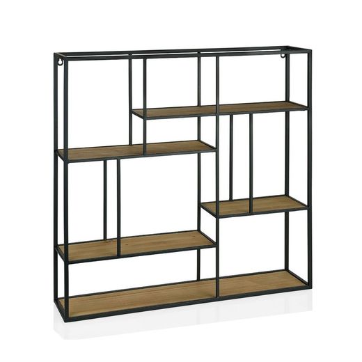 Etagère carrée en bois et métal noir, 70x15x71cm