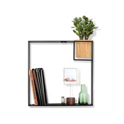 Cubist Metal Black and Wood Shelving, 38 x 11 x 38 Cm