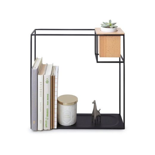 Cubist Metal Black and Wood Shelving, 38 x 11 x 38 Cm