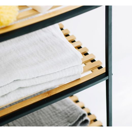 Natural bamboo and black metal shelf, 39 x 32.5 x 70 cm | Bamboo