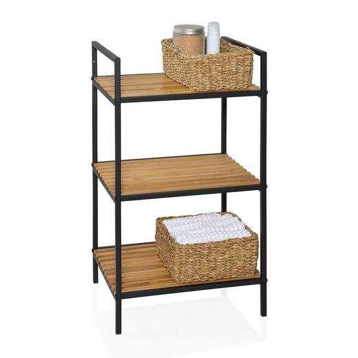 Natural bamboo and black metal shelf, 39 x 32.5 x 70 cm | Bamboo