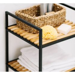 Natural bamboo and black metal shelf, 39 x 32.5 x 95 cm | Bamboo