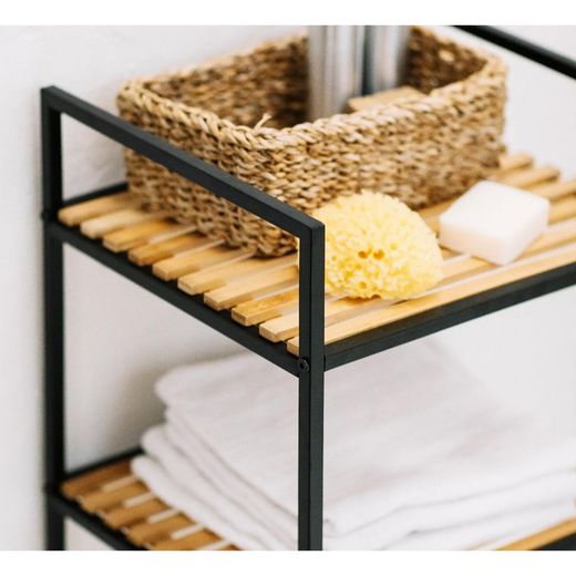 Natural bamboo and black metal shelf, 39 x 32.5 x 95 cm | Bamboo