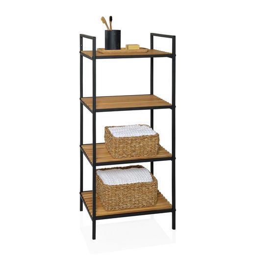 Natural bamboo and black metal shelf, 39 x 32.5 x 95 cm | Bamboo