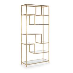 Glass and gold metal shelf, 91x38x203 cm