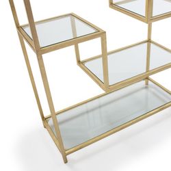 Glass and gold metal shelf, 91x38x203 cm
