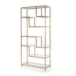 Glass and gold metal shelf, 91x38x203 cm