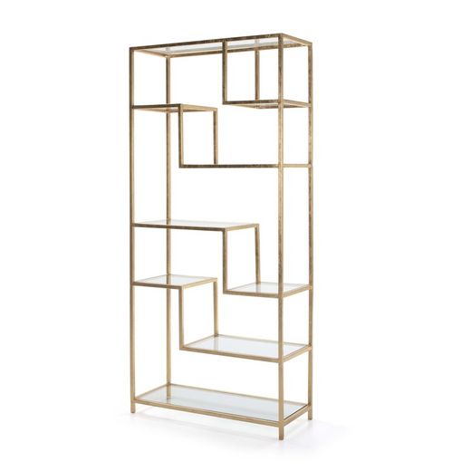 Glass and gold metal shelf, 91x38x203 cm