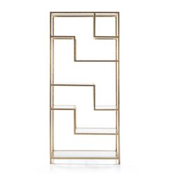 Glass and gold metal shelf, 91x38x203 cm