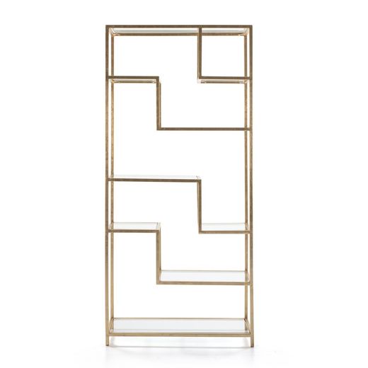 Glass and gold metal shelf, 91x38x203 cm
