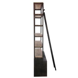 Prateleira de madeira com escada de metal 6 prateleiras e 4 gavetas, 160x45x243 cm