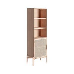 Ash wood and rattan shelving in natural, 60 x 35 x 175 cm | Weurtz