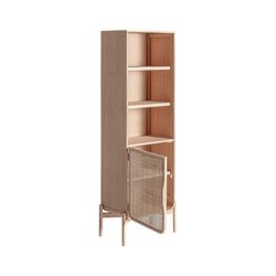 Ash wood and rattan shelving in natural, 60 x 35 x 175 cm | Weurtz