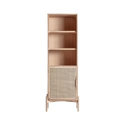 Ash wood and rattan shelving in natural, 60 x 35 x 175 cm | Weurtz