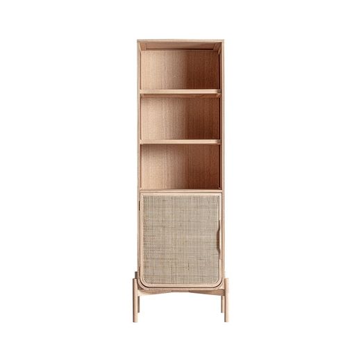 Ash wood and rattan shelving in natural, 60 x 35 x 175 cm | Weurtz