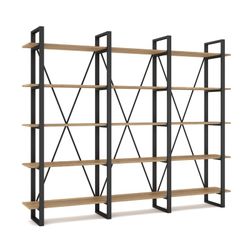 Black and natural wooden shelf, 217.5 x 34.5 x 180 cm | revive
