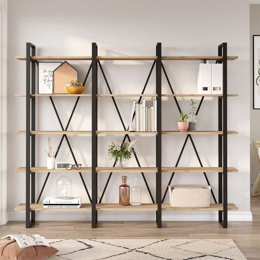 Black and natural wooden shelf, 217.5 x 34.5 x 180 cm | revive