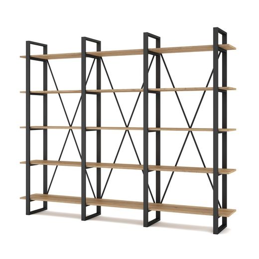 Black and natural wooden shelf, 217.5 x 34.5 x 180 cm | revive