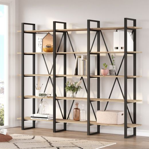 Black and natural wooden shelf, 217.5 x 34.5 x 180 cm | revive