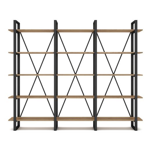 Black and natural wooden shelf, 217.5 x 34.5 x 180 cm | revive