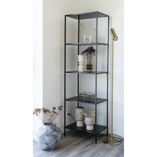 Black wood and steel shelving unit, 51 x 36 x 170 cm | Vita
