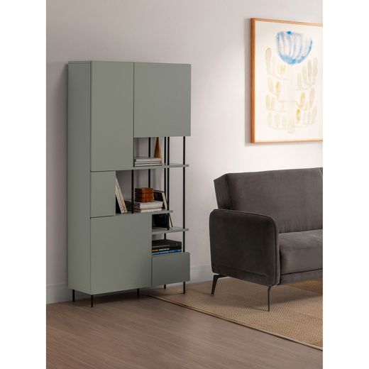 Wooden and metal shelving unit in mint green and black, 84 x 34 x 175 cm | Pearl