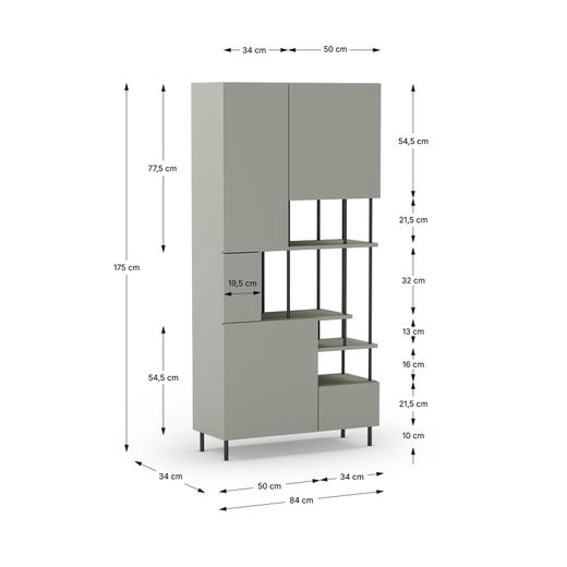 Wooden and metal shelving unit in mint green and black, 84 x 34 x 175 cm | Pearl