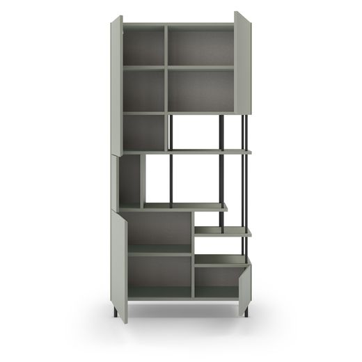 Wooden and metal shelving unit in mint green and black, 84 x 34 x 175 cm | Pearl