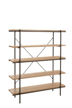 Natural/Black Wood and Metal Shelf, 140x38x166 cm