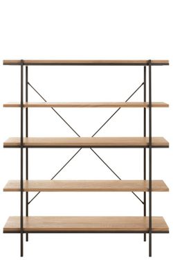 Natural/Black Wood and Metal Shelf, 140x38x166 cm