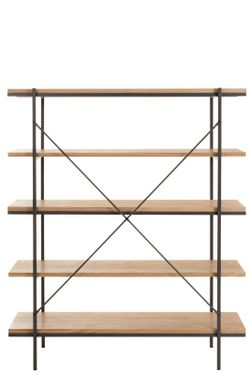 Natural/Black Wood and Metal Shelf, 140x38x166 cm