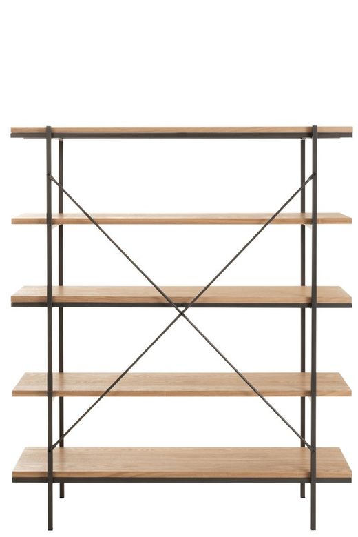 Natural/Black Wood and Metal Shelf, 140x38x166 cm