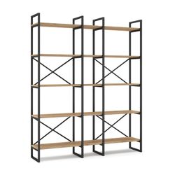 Metal and wood shelving in black and natural color, 143.5 x 30 x 175 cm | Dusan