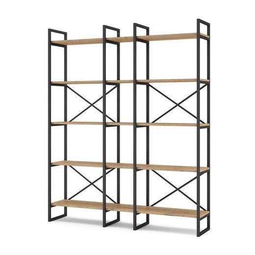 Metal and wood shelving in black and natural color, 143.5 x 30 x 175 cm | Dusan