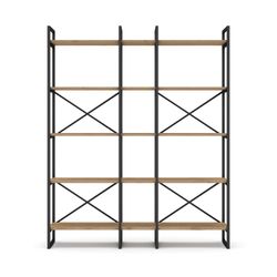 Metal and wood shelving in black and natural color, 143.5 x 30 x 175 cm | Dusan