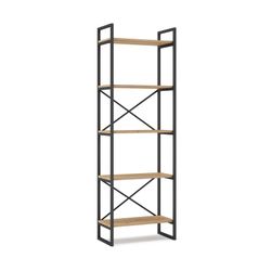 Metal and wood shelving in black and natural color, 58 x 30 x 175 cm | Dusan