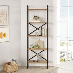 Metal and wood shelving in black and natural color, 58 x 30 x 175 cm | Dusan