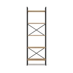 Metal and wood shelving in black and natural color, 58 x 30 x 175 cm | Dusan