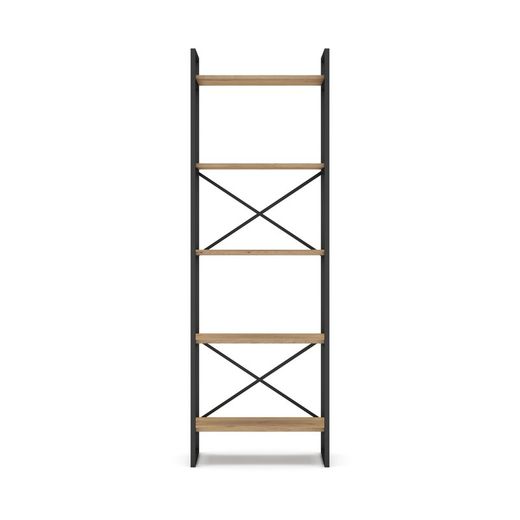 Metal and wood shelving in black and natural color, 58 x 30 x 175 cm | Dusan